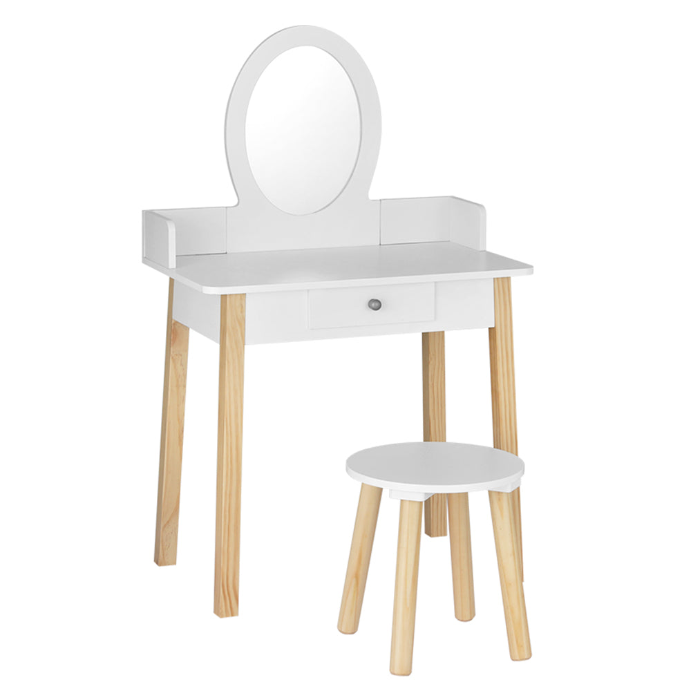 Keezi Kids Dressing Table Chair Set Wooden Leg Vanity Makeup Drawer Mirror - TRENDZ