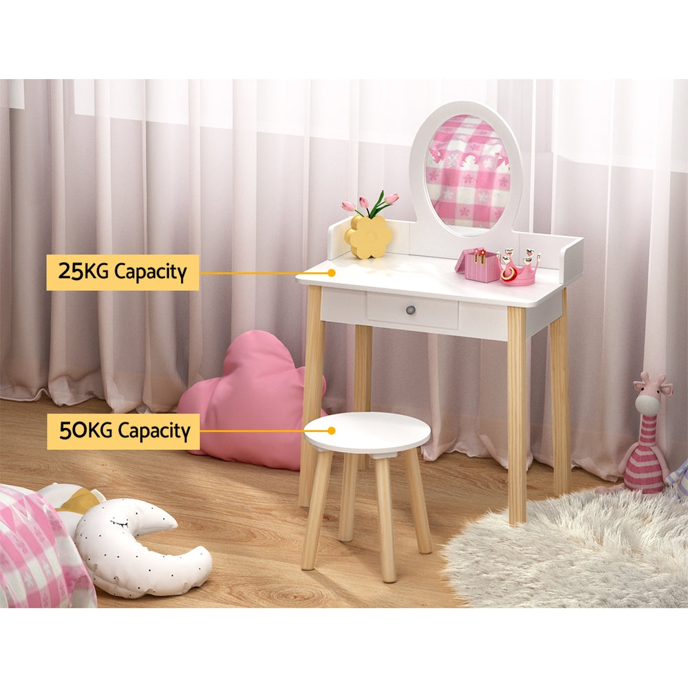 Keezi Kids Dressing Table Chair Set Wooden Leg Vanity Makeup Drawer Mirror - TRENDZ
