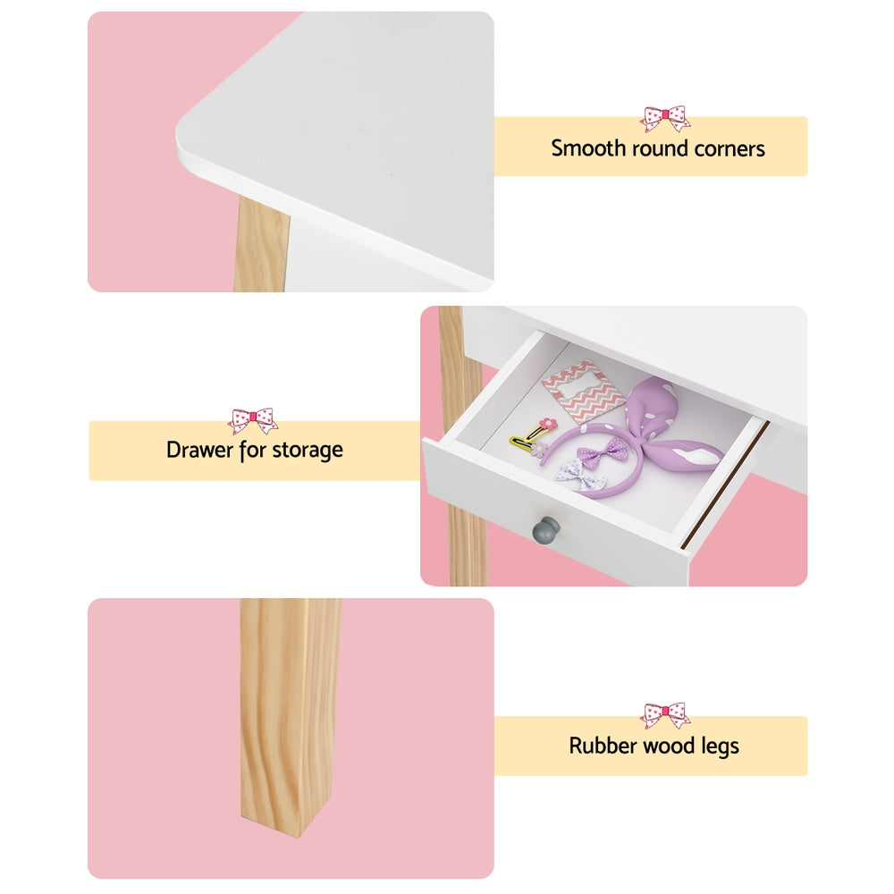 Keezi Kids Dressing Table Chair Set Wooden Leg Vanity Makeup Drawer Mirror - TRENDZ