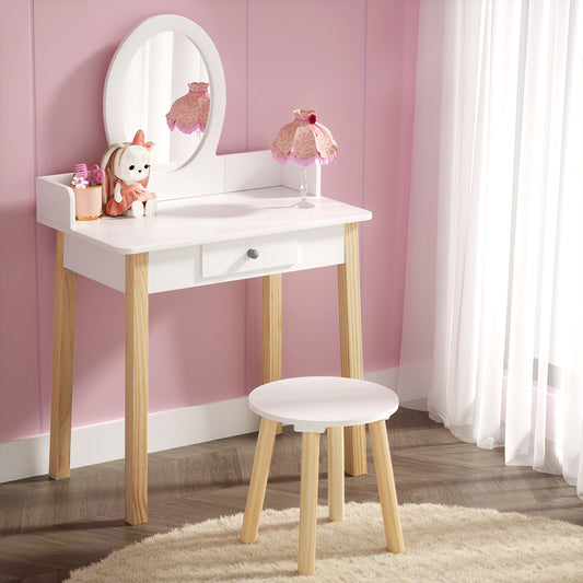 Keezi Kids Dressing Table Chair Set Wooden Leg Vanity Makeup Drawer Mirror - TRENDZ