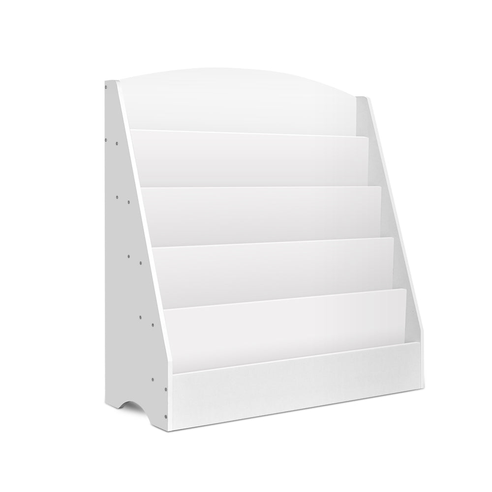 Keezi 5 Tiers Kids Bookshelf Magazine Shelf Organiser Bookcase Display Rack White - TRENDZ