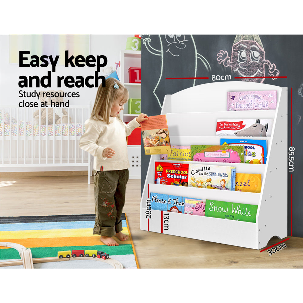 Keezi 5 Tiers Kids Bookshelf Magazine Shelf Organiser Bookcase Display Rack White - TRENDZ