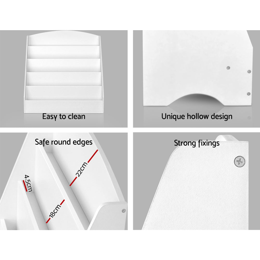 Keezi 5 Tiers Kids Bookshelf Magazine Shelf Organiser Bookcase Display Rack White - TRENDZ