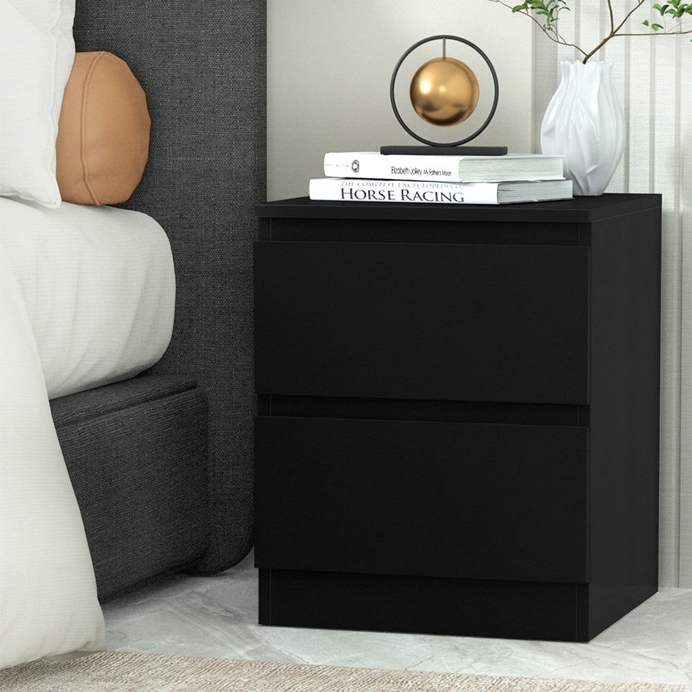 Artiss Bedside Table 2 Drawers - PEPE Black - TRENDZ
