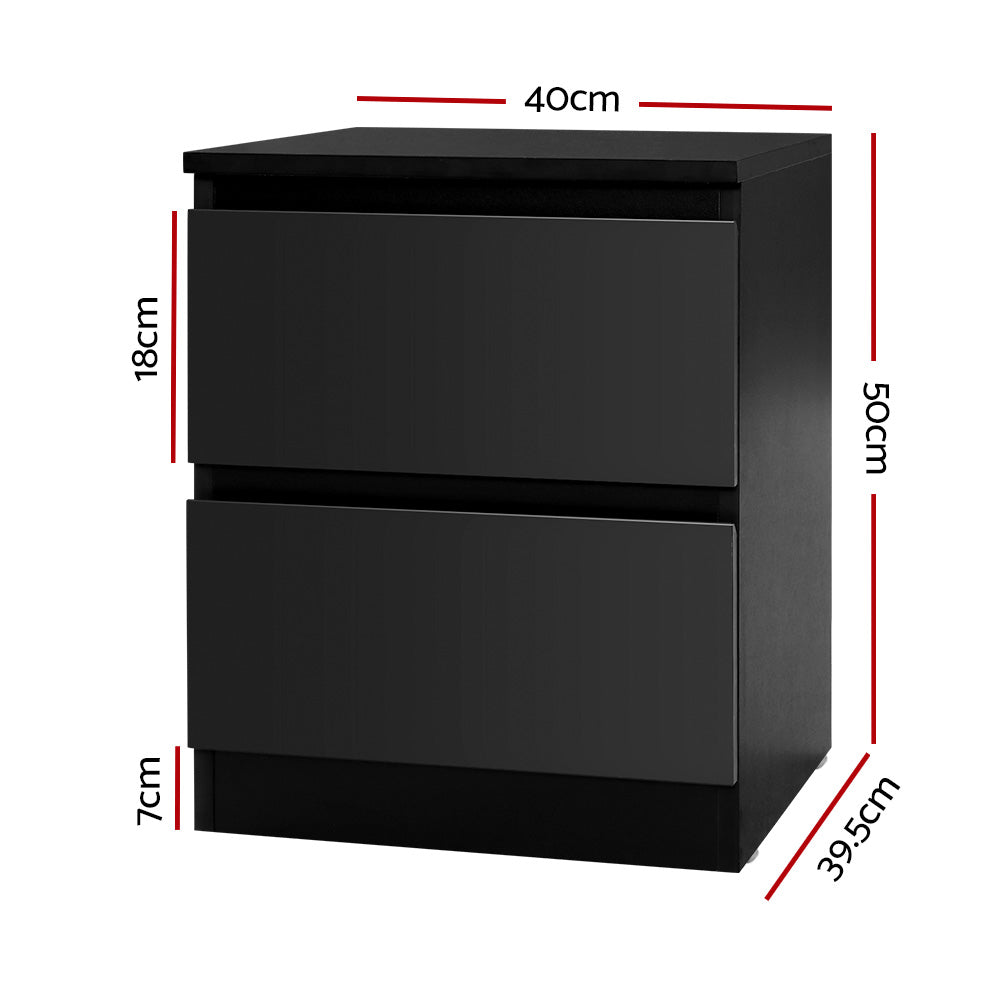 Artiss Bedside Table 2 Drawers - PEPE Black - TRENDZ