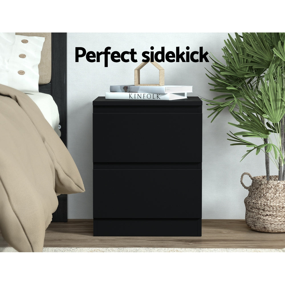 Artiss Bedside Table 2 Drawers - PEPE Black - TRENDZ