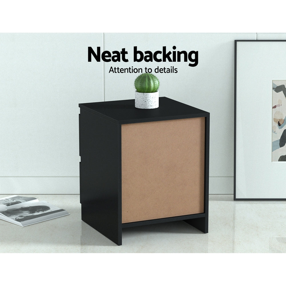 Artiss Bedside Table 2 Drawers - PEPE Black - TRENDZ