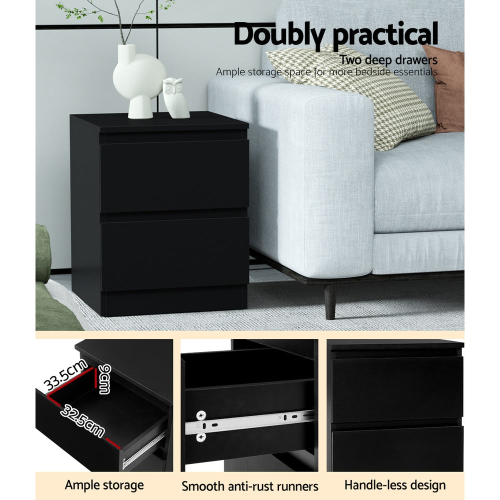 Artiss Bedside Table 2 Drawers - PEPE Black - TRENDZ