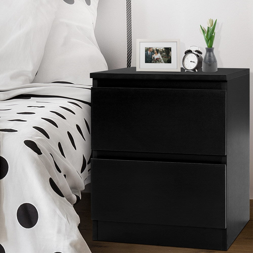 Artiss Bedside Table 2 Drawers - PEPE Black - TRENDZ