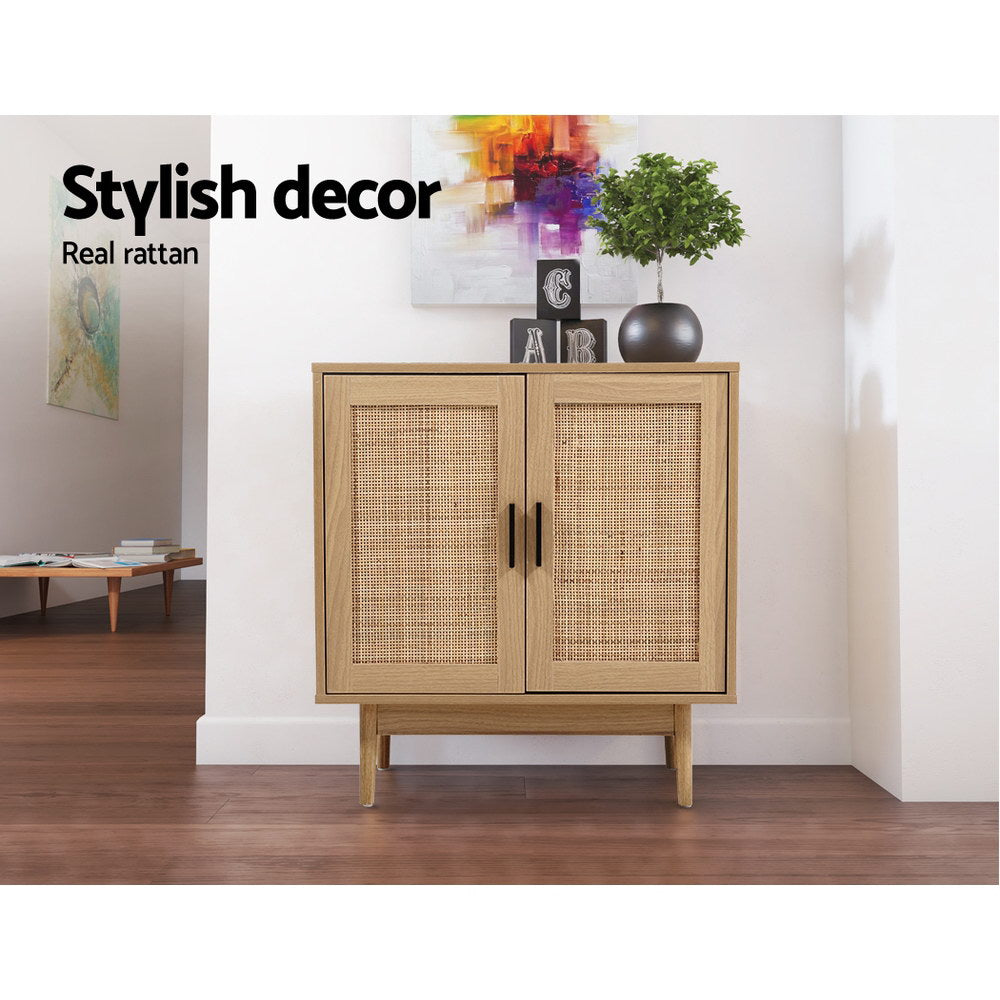 Artiss Rattan Buffet Sideboard 2 Doors - BRIONY Oak - TRENDZ
