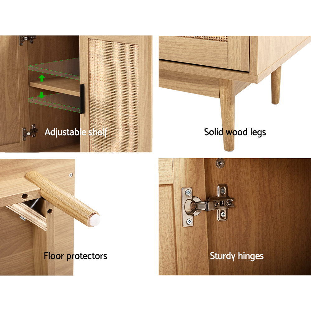 Artiss Rattan Buffet Sideboard 2 Doors - BRIONY Oak - TRENDZ