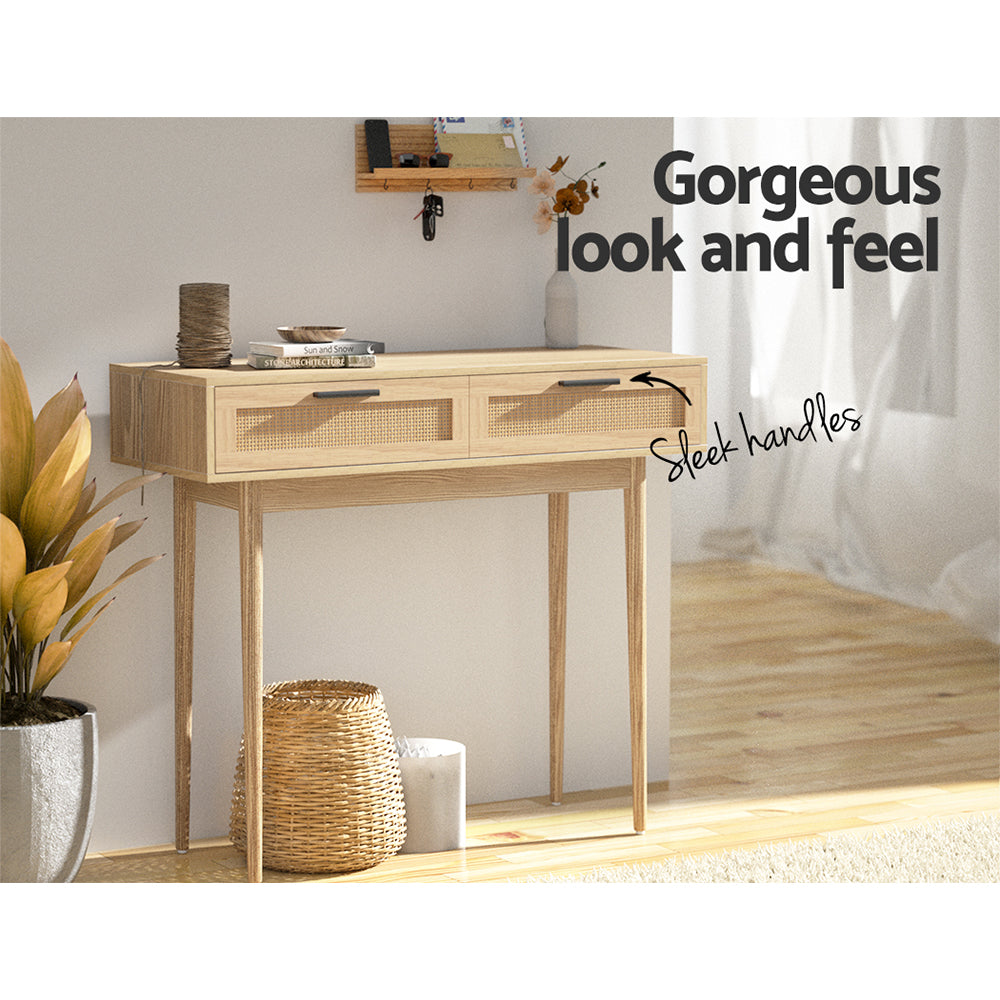 Artiss Console Table 2 Rattan Drawers - TRENDZ