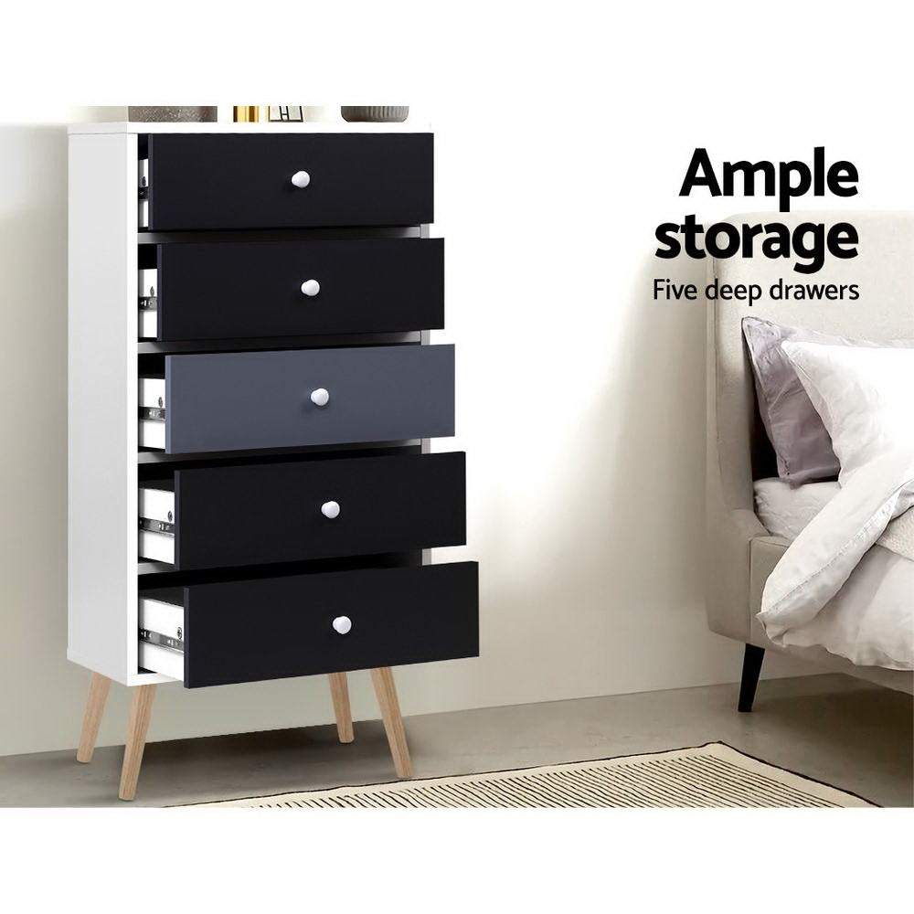 Artiss 5 Chest of Drawers - BONDS White - TRENDZ
