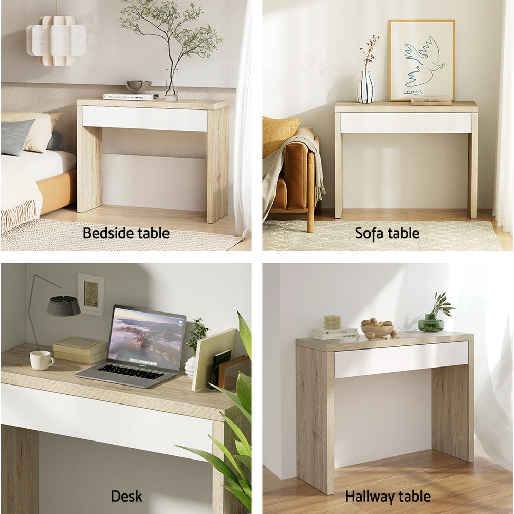 Artiss Console Table Storage Drawer Jory White Pine - TRENDZ