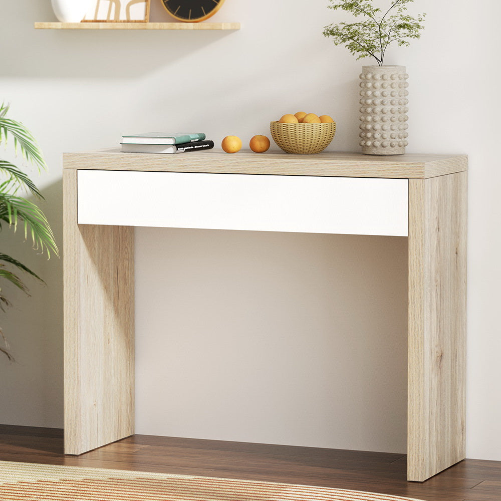 Artiss Console Table Storage Drawer Jory White Pine - TRENDZ