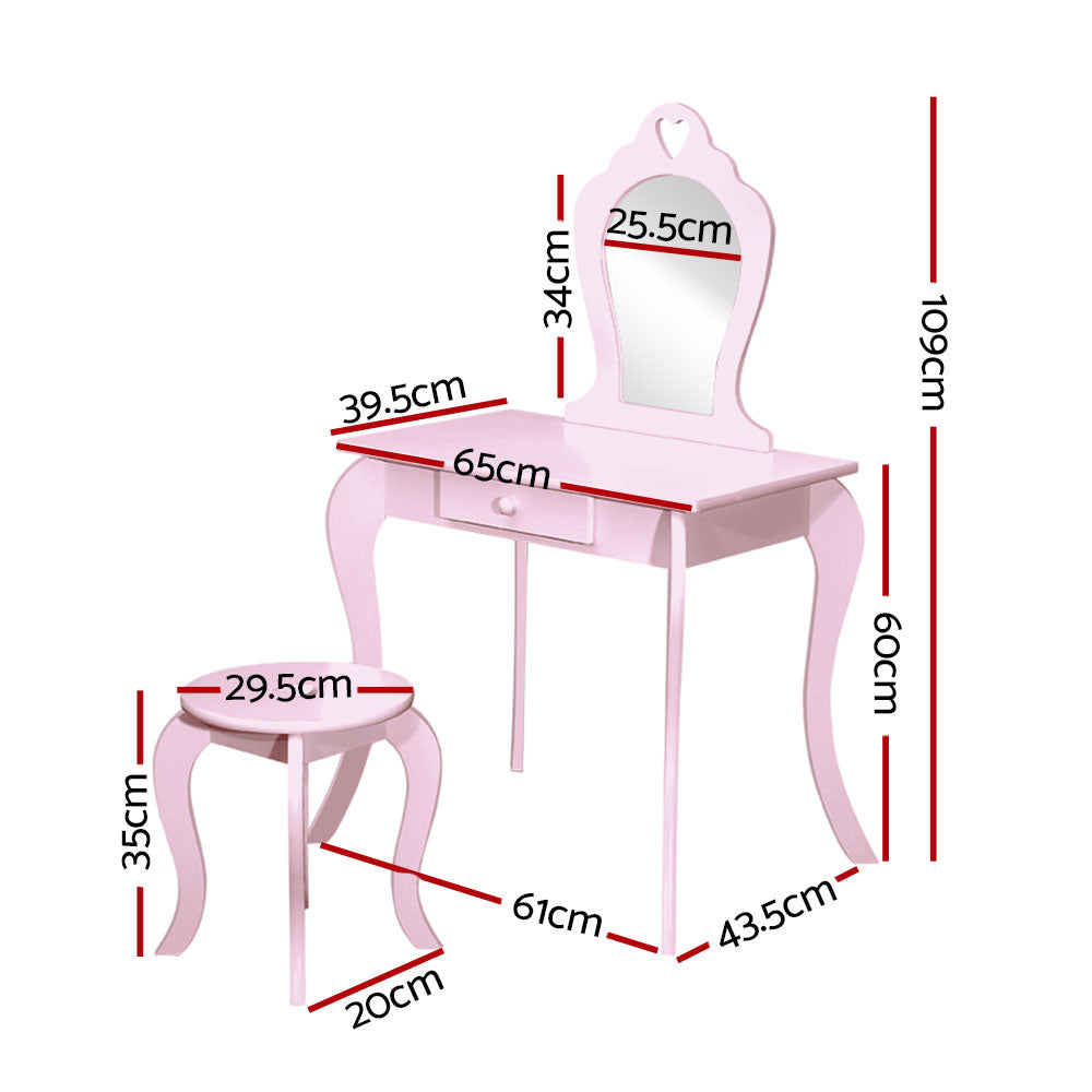 Keezi Kids Dressing Table Stool Set Vanity Mirror Princess Children Makeup Pink - TRENDZ