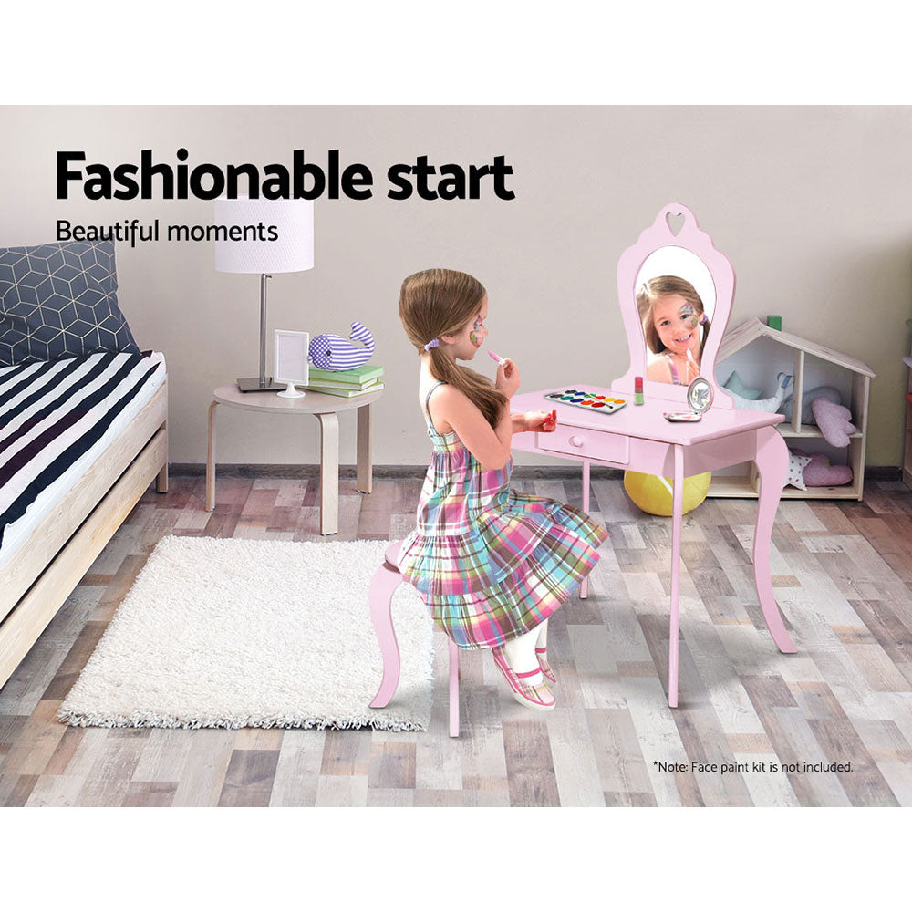 Keezi Kids Dressing Table Stool Set Vanity Mirror Princess Children Makeup Pink - TRENDZ