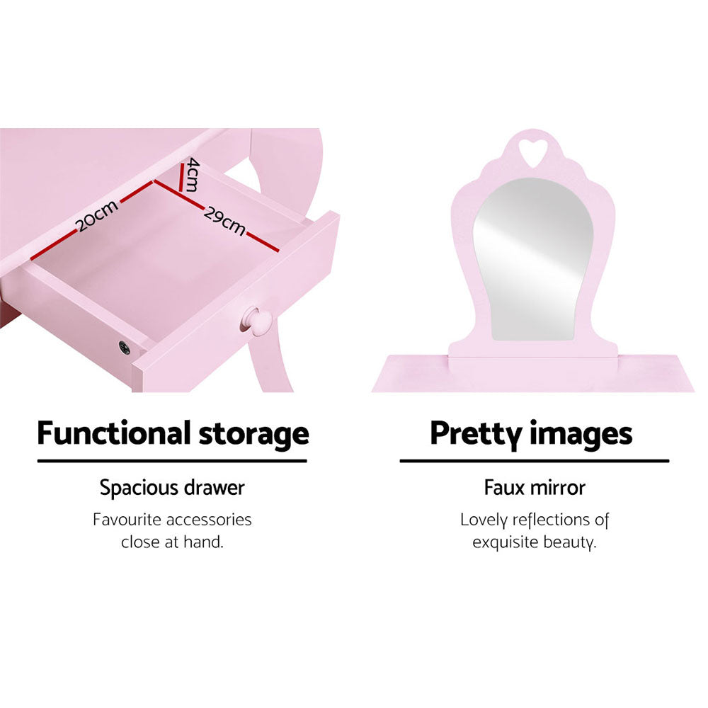 Keezi Kids Dressing Table Stool Set Vanity Mirror Princess Children Makeup Pink - TRENDZ
