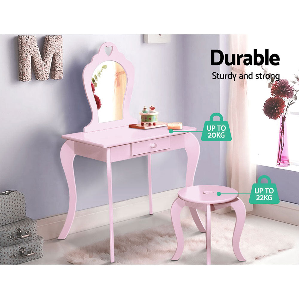 Keezi Kids Dressing Table Stool Set Vanity Mirror Princess Children Makeup Pink - TRENDZ
