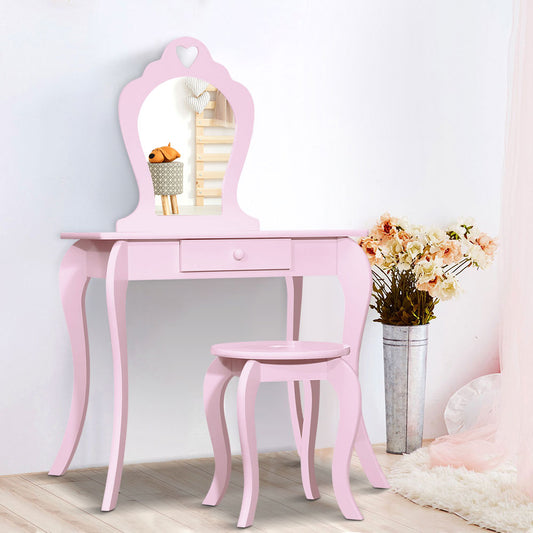 Keezi Kids Dressing Table Stool Set Vanity Mirror Princess Children Makeup Pink - TRENDZ
