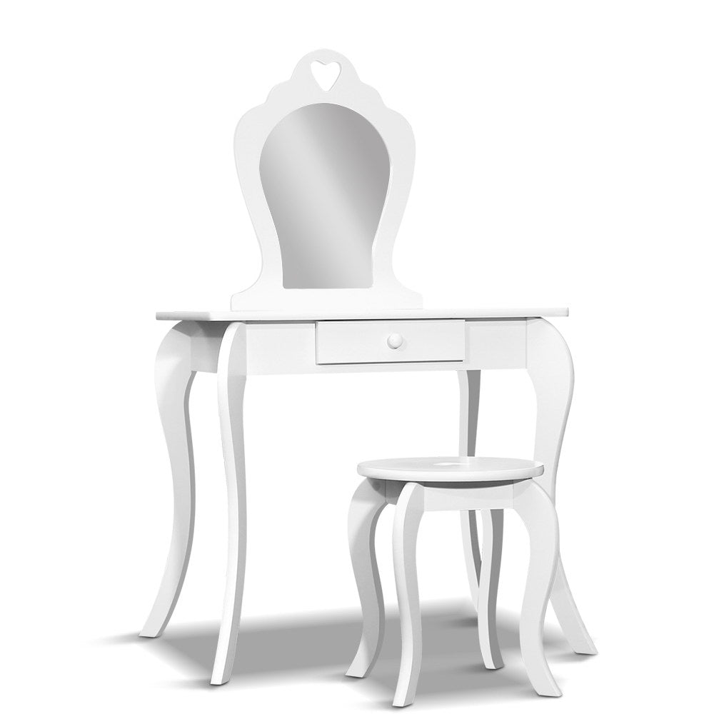 Keezi Kids Dressing Table Stool Set Vanity Mirror Princess Children Makeup White - TRENDZ