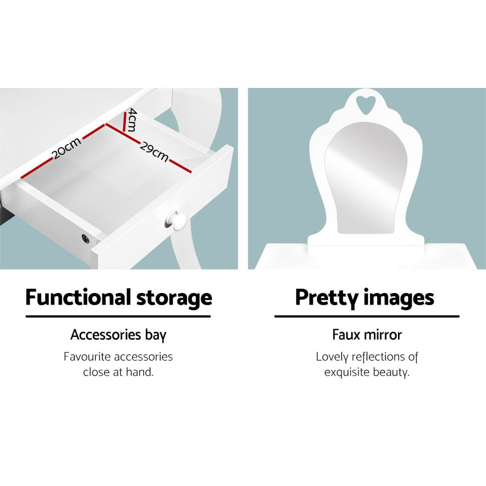 Keezi Kids Dressing Table Stool Set Vanity Mirror Princess Children Makeup White - TRENDZ