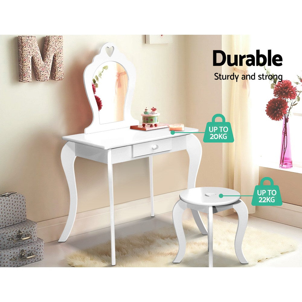 Keezi Kids Dressing Table Stool Set Vanity Mirror Princess Children Makeup White - TRENDZ