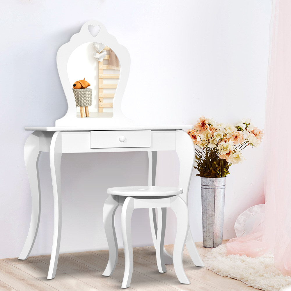 Keezi Kids Dressing Table Stool Set Vanity Mirror Princess Children Makeup White - TRENDZ