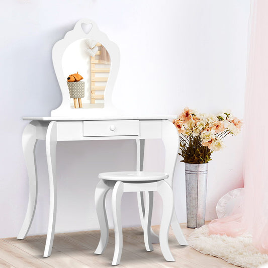 Keezi Kids Dressing Table Stool Set Vanity Mirror Princess Children Makeup White - TRENDZ