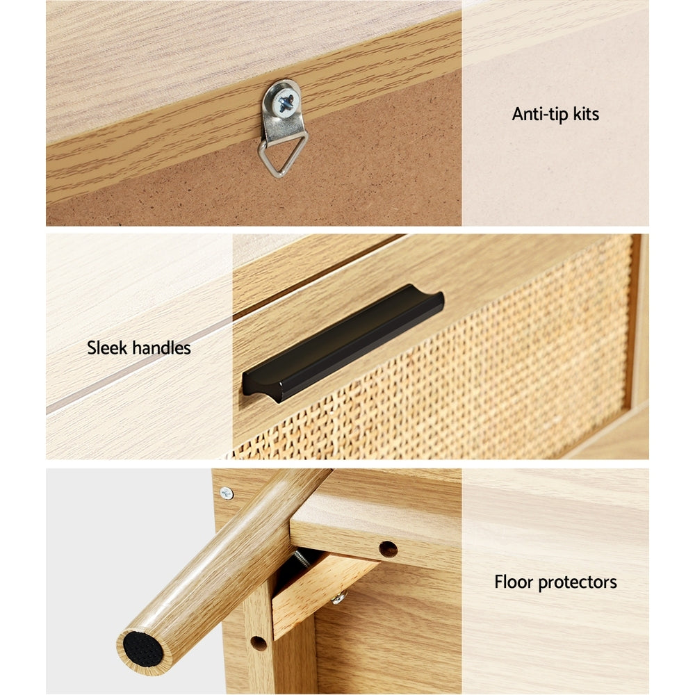Artiss Rattan Bedside Table 2 Drawers Wood - RIE Oak - TRENDZ