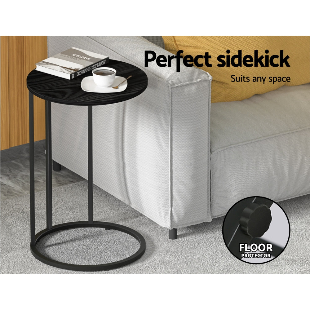 Artiss Coffee Table Side Table Round Black Martha - TRENDZ