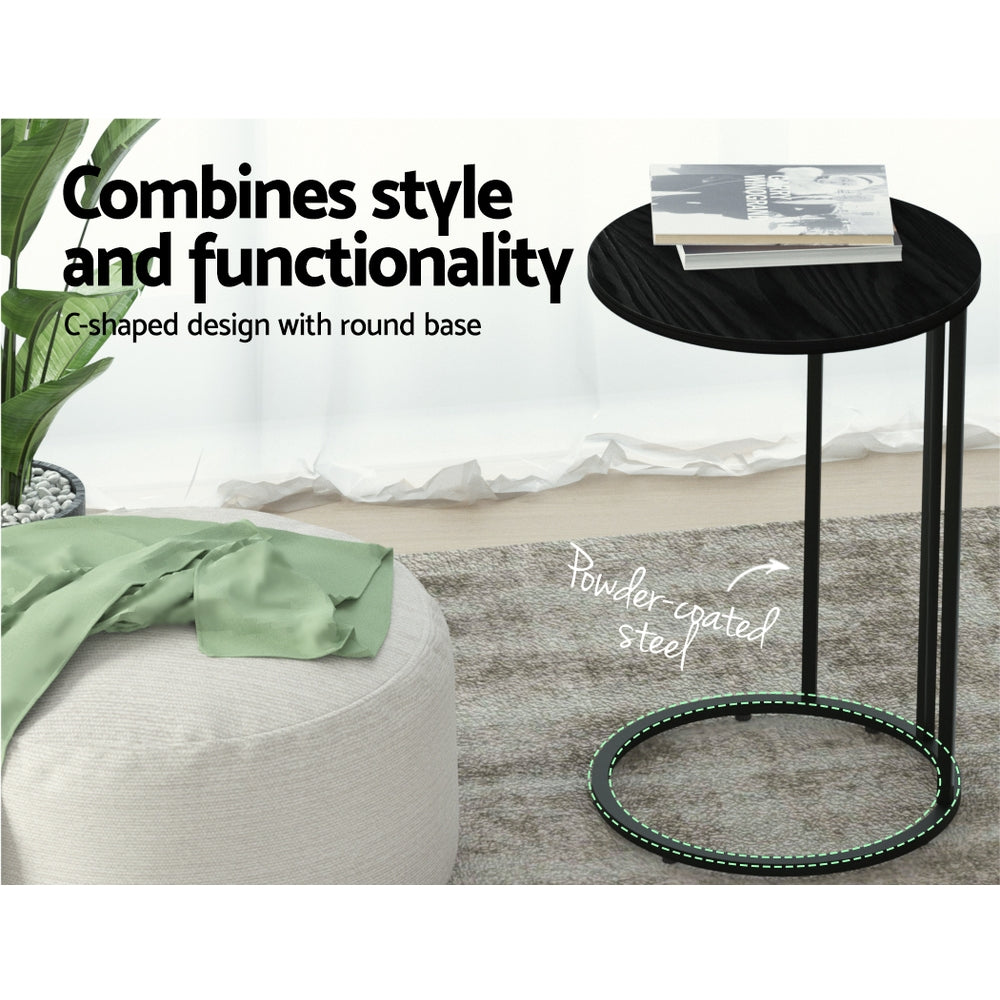 Artiss Coffee Table Side Table Round Black Martha - TRENDZ