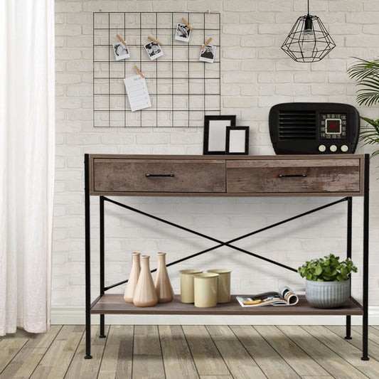 Artiss Console Table 2 Drawers Walnut Marconi - TRENDZ