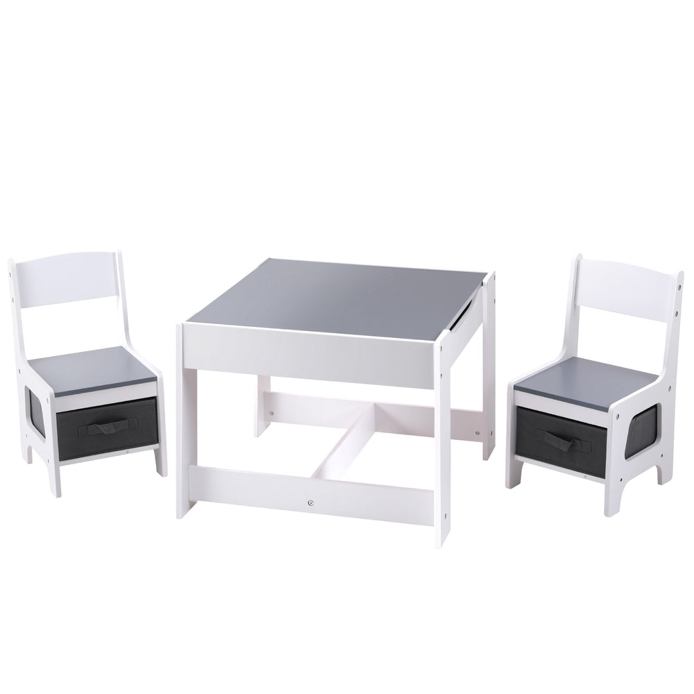 Keezi Kids Table and Chairs Set Play Activity Toys Storage Chalkboard Desk Grey - TRENDZ