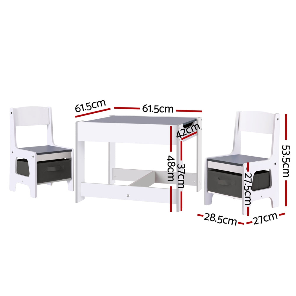 Keezi Kids Table and Chairs Set Play Activity Toys Storage Chalkboard Desk Grey - TRENDZ