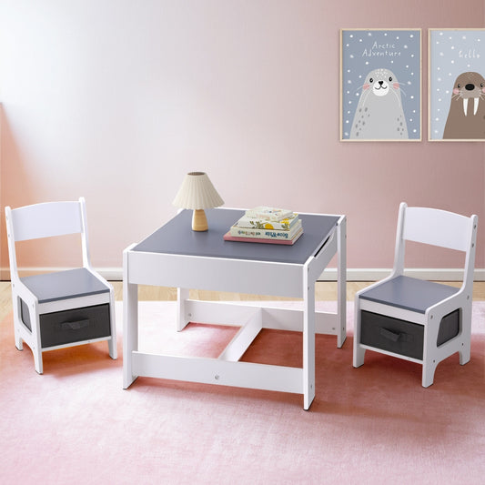 Keezi Kids Table and Chairs Set Play Activity Toys Storage Chalkboard Desk Grey - TRENDZ