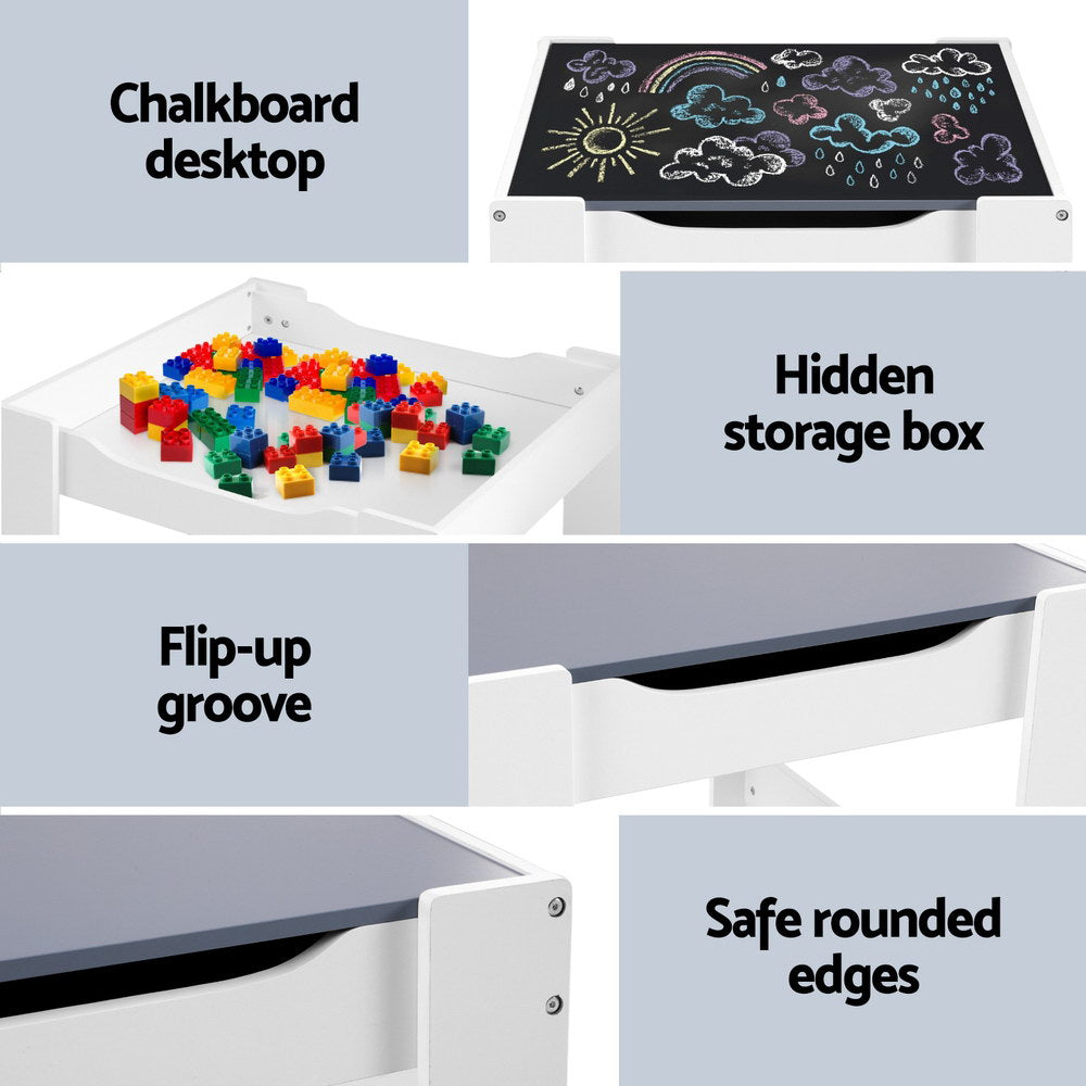 Keezi Kids Table and Chairs Set Play Activity Toys Storage Chalkboard Desk Grey - TRENDZ