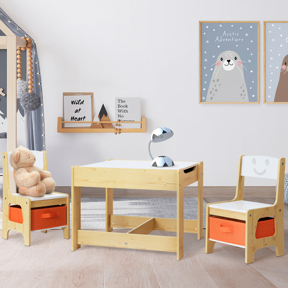 Keezi 3PCS Kids Table and Chairs Set Activity Desk Chalkboard Toys Storage Box - TRENDZ