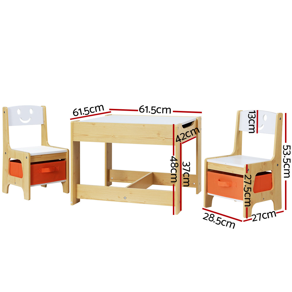 Keezi 3PCS Kids Table and Chairs Set Activity Desk Chalkboard Toys Storage Box - TRENDZ