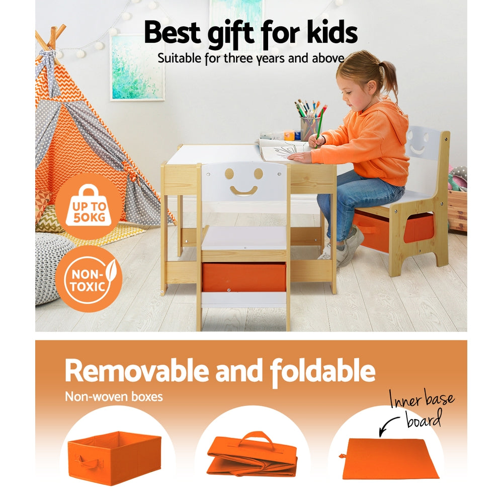 Keezi 3PCS Kids Table and Chairs Set Activity Desk Chalkboard Toys Storage Box - TRENDZ