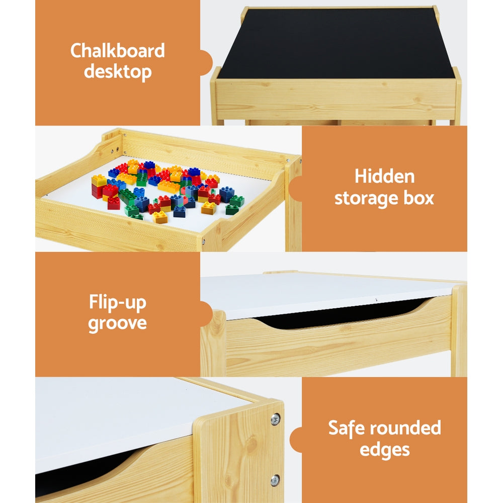 Keezi 3PCS Kids Table and Chairs Set Activity Desk Chalkboard Toys Storage Box - TRENDZ