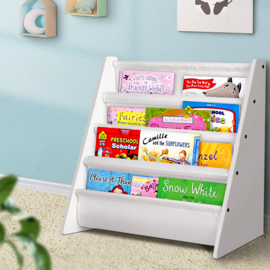 Keezi 4 Tiers Kids Bookshelf Magazine Shelf Children Bookcase Rack Organiser - TRENDZ