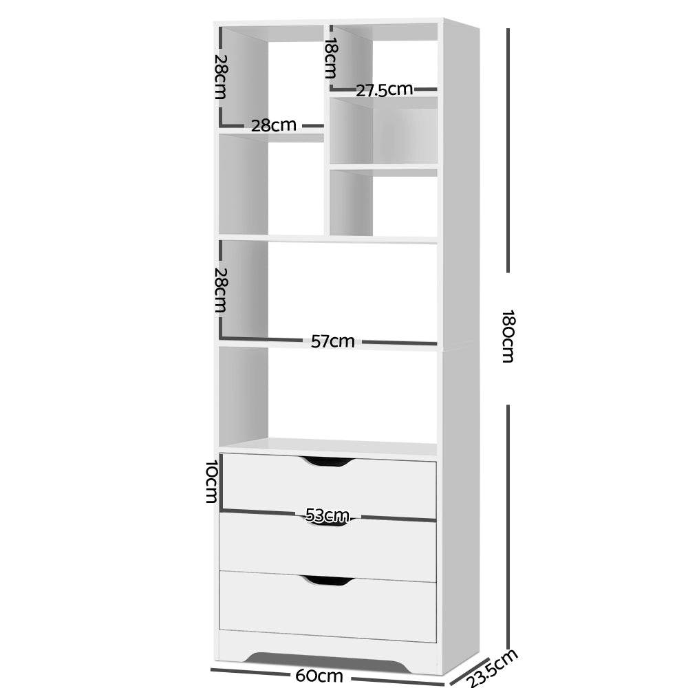 Artiss Bookshelf with Drawers - NANA White - TRENDZ
