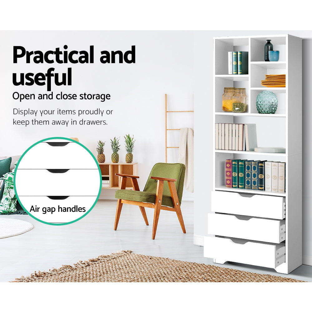 Artiss Bookshelf with Drawers - NANA White - TRENDZ