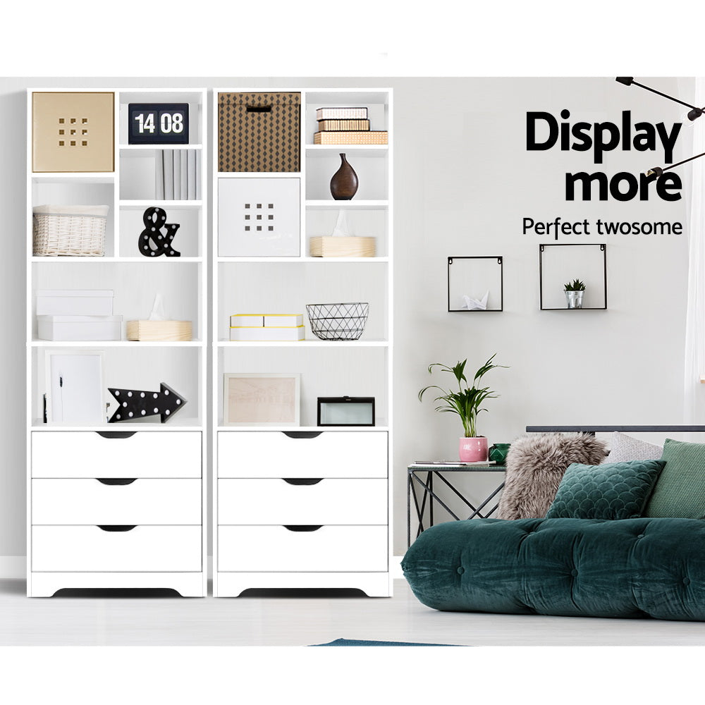 Artiss Bookshelf with Drawers - NANA White - TRENDZ