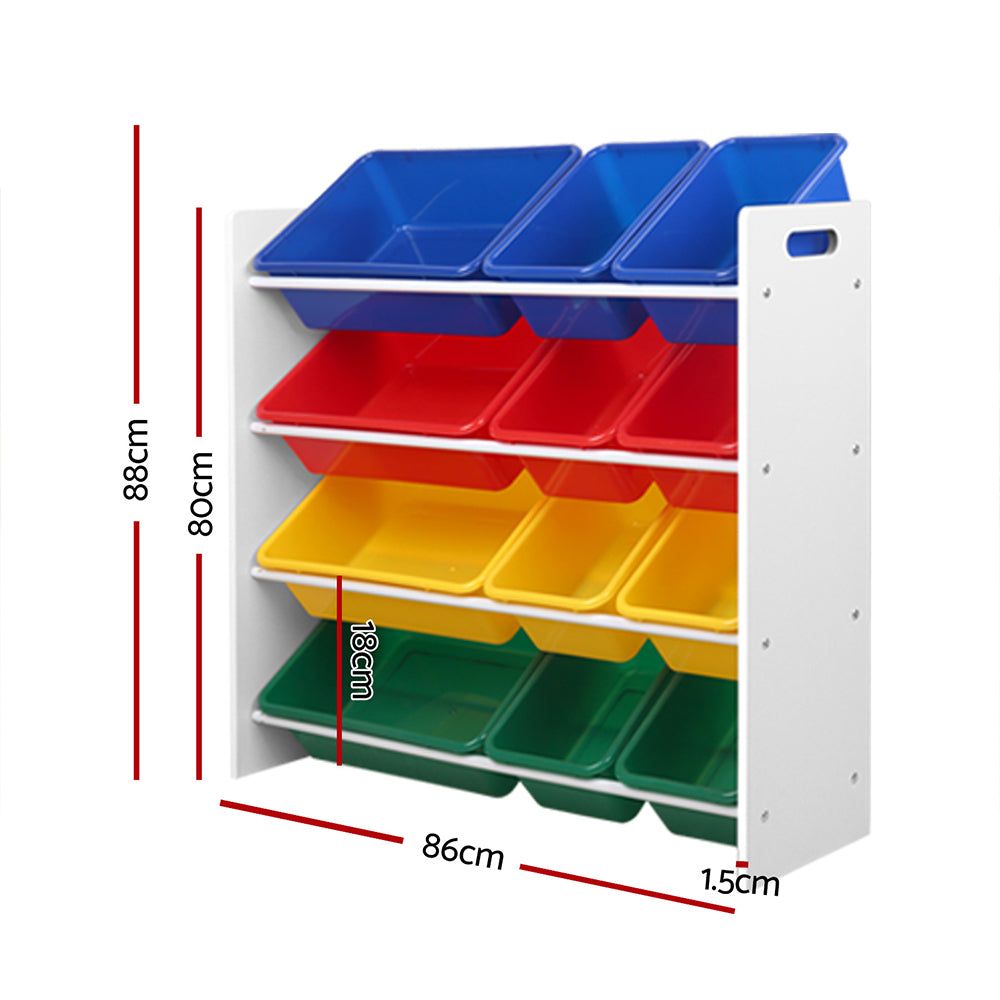 Keezi Kids Toy Box 12 Bins Bookshelf Organiser Children Storage Rack - TRENDZ