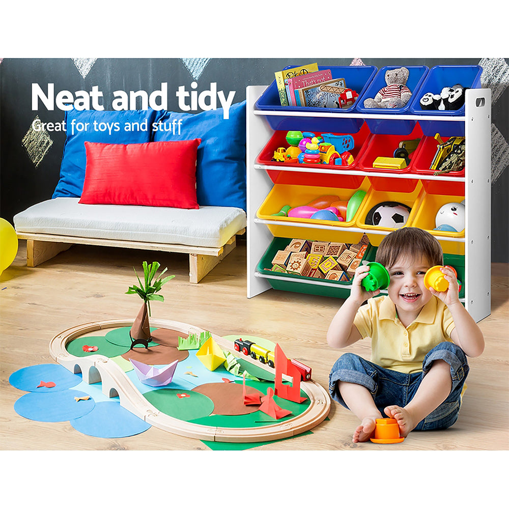 Keezi Kids Toy Box 12 Bins Bookshelf Organiser Children Storage Rack - TRENDZ