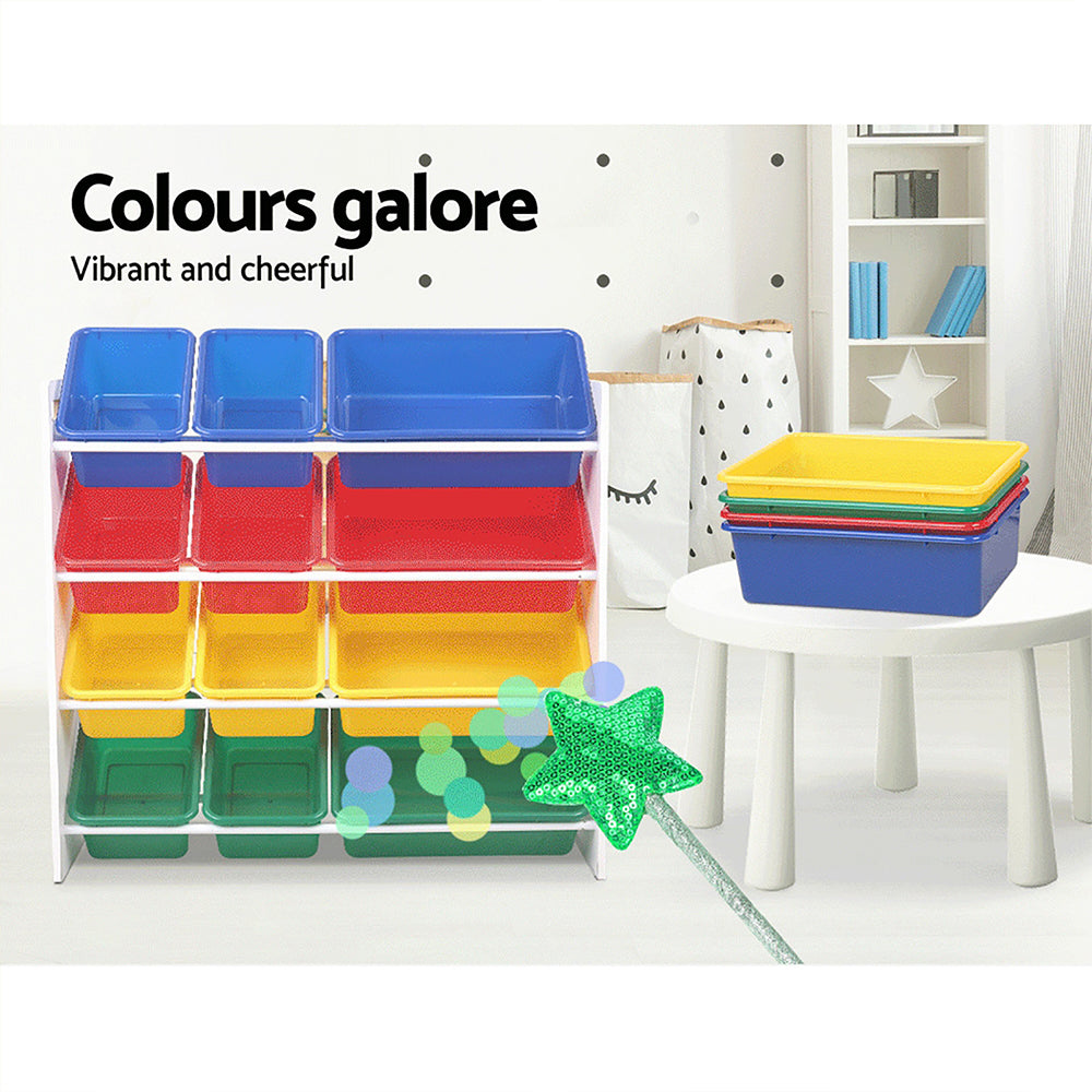 Keezi Kids Toy Box 12 Bins Bookshelf Organiser Children Storage Rack - TRENDZ