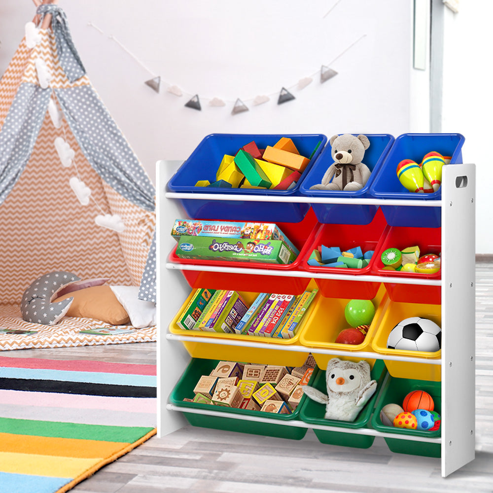 Keezi Kids Toy Box 12 Bins Bookshelf Organiser Children Storage Rack - TRENDZ