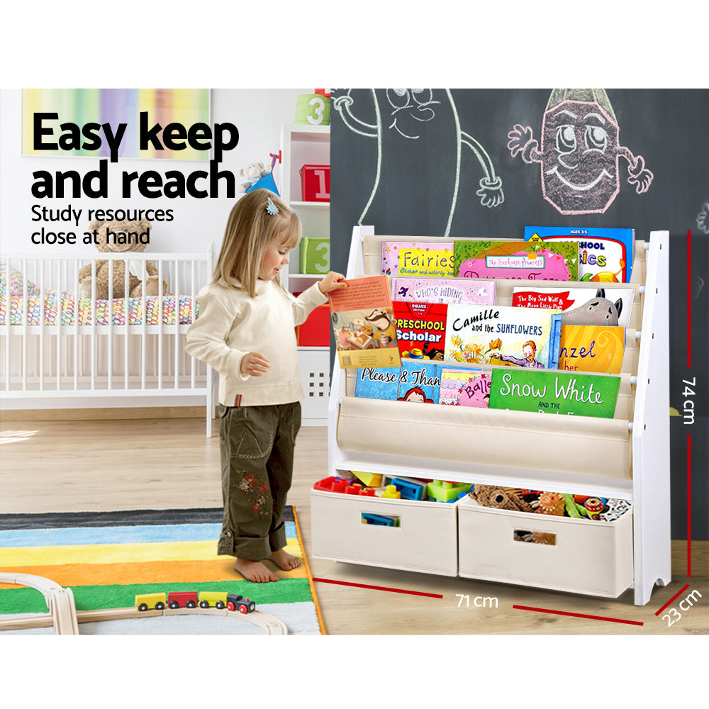 Keezi 4 Tiers Kids Bookshelf Magazine Rack Children Bookcase Organiser Drawer - TRENDZ